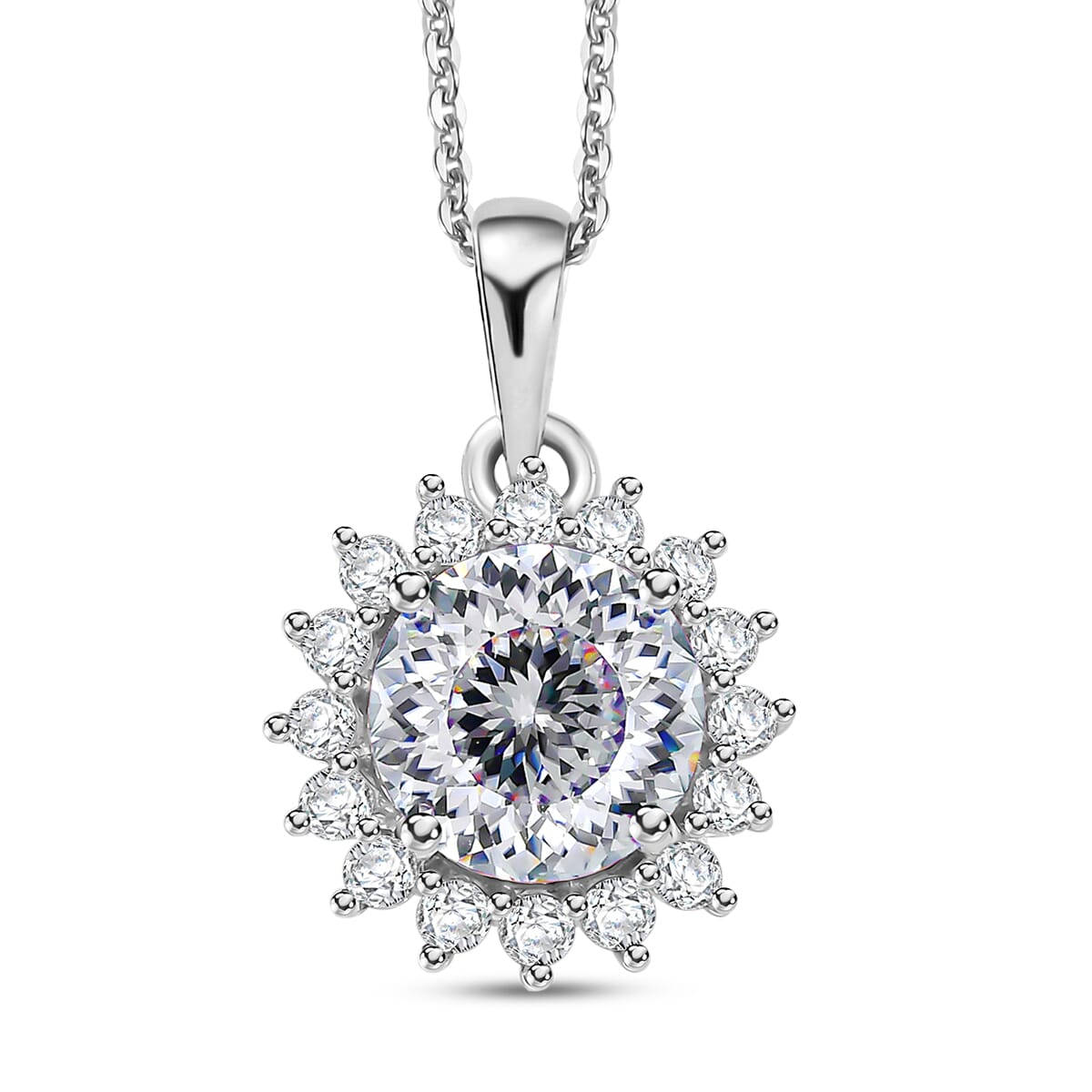120 Facet Moissanite 2.30 ctw Pendant Necklace in Rhodium Over Sterling Silver 20 Inches image number 0