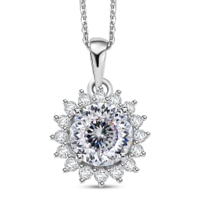 120 Facet Moissanite 2.30 ctw Pendant Necklace in Rhodium Over Sterling Silver 20 Inches
