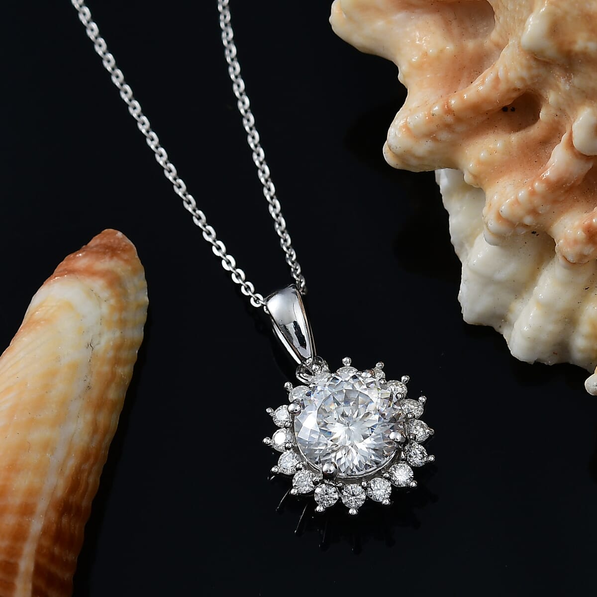 120 Facet Moissanite 2.30 ctw Pendant Necklace in Rhodium Over Sterling Silver 20 Inches image number 1