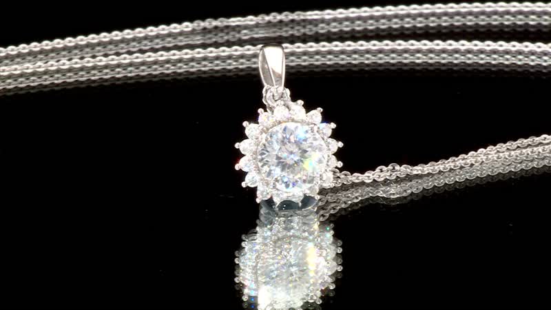120 Facet Moissanite 2.30 ctw Pendant Necklace in Rhodium Over Sterling Silver 20 Inches