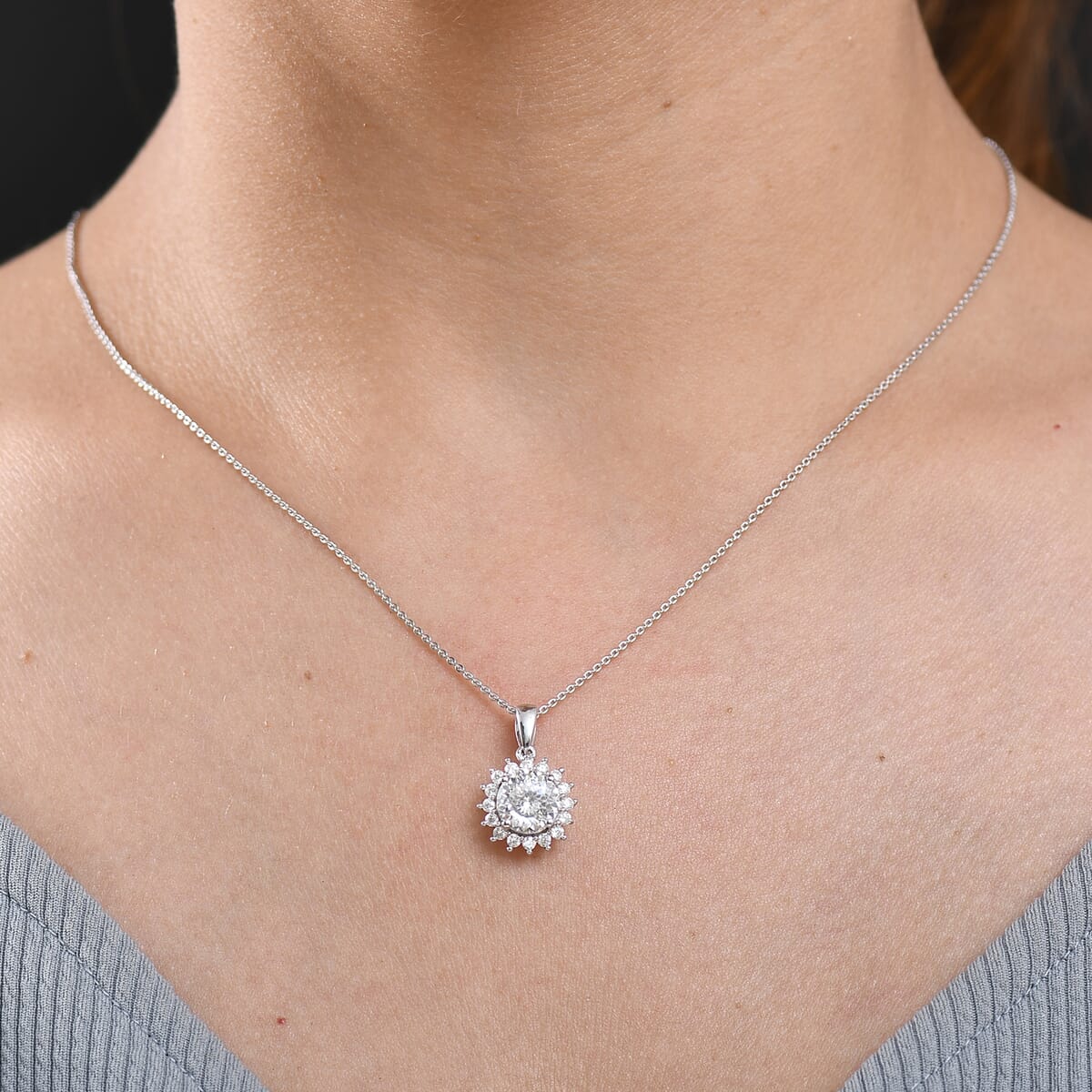 120 Facet Moissanite 2.30 ctw Pendant Necklace in Rhodium Over Sterling Silver 20 Inches image number 2
