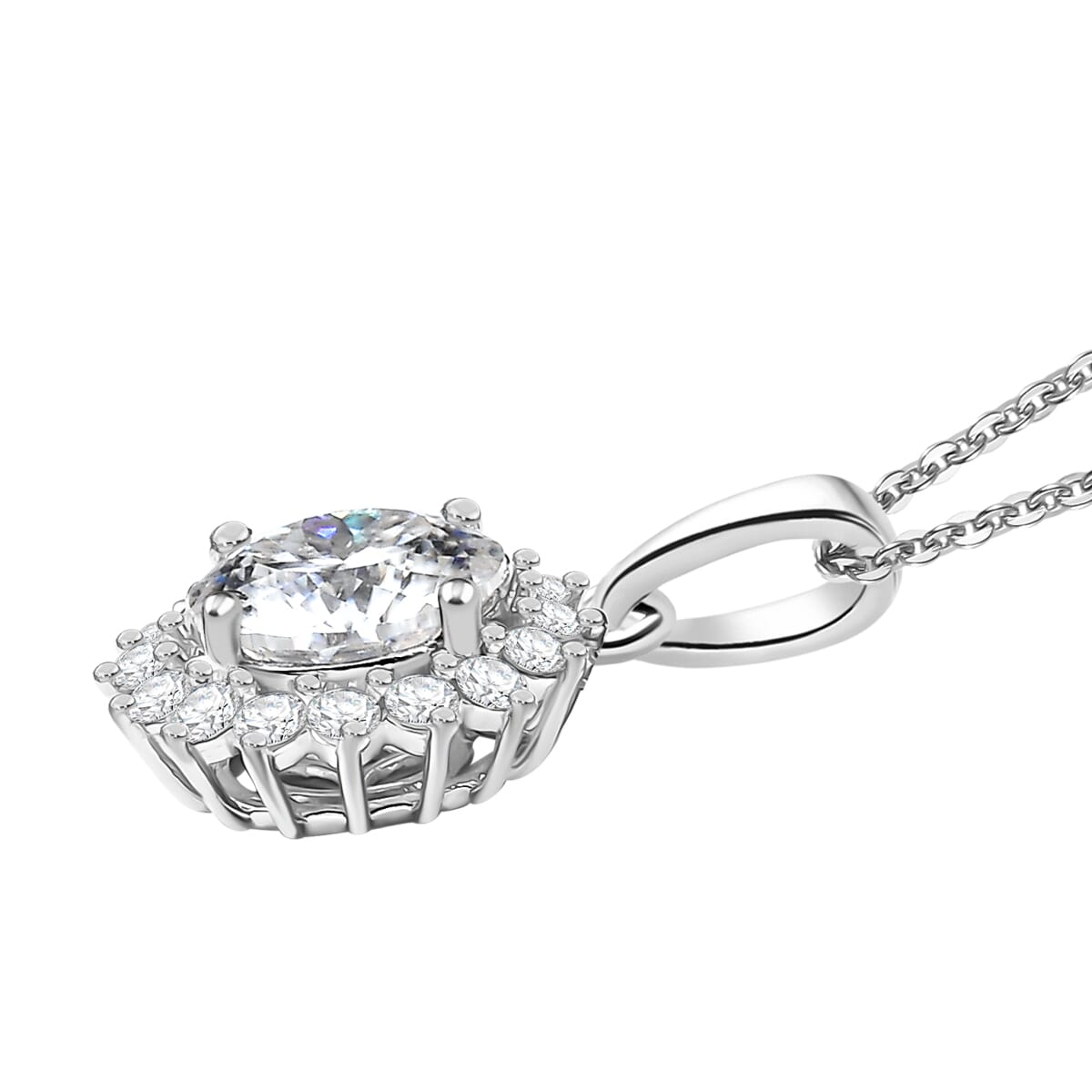 120 Facet Moissanite 2.30 ctw Pendant Necklace in Rhodium Over Sterling Silver 20 Inches image number 3