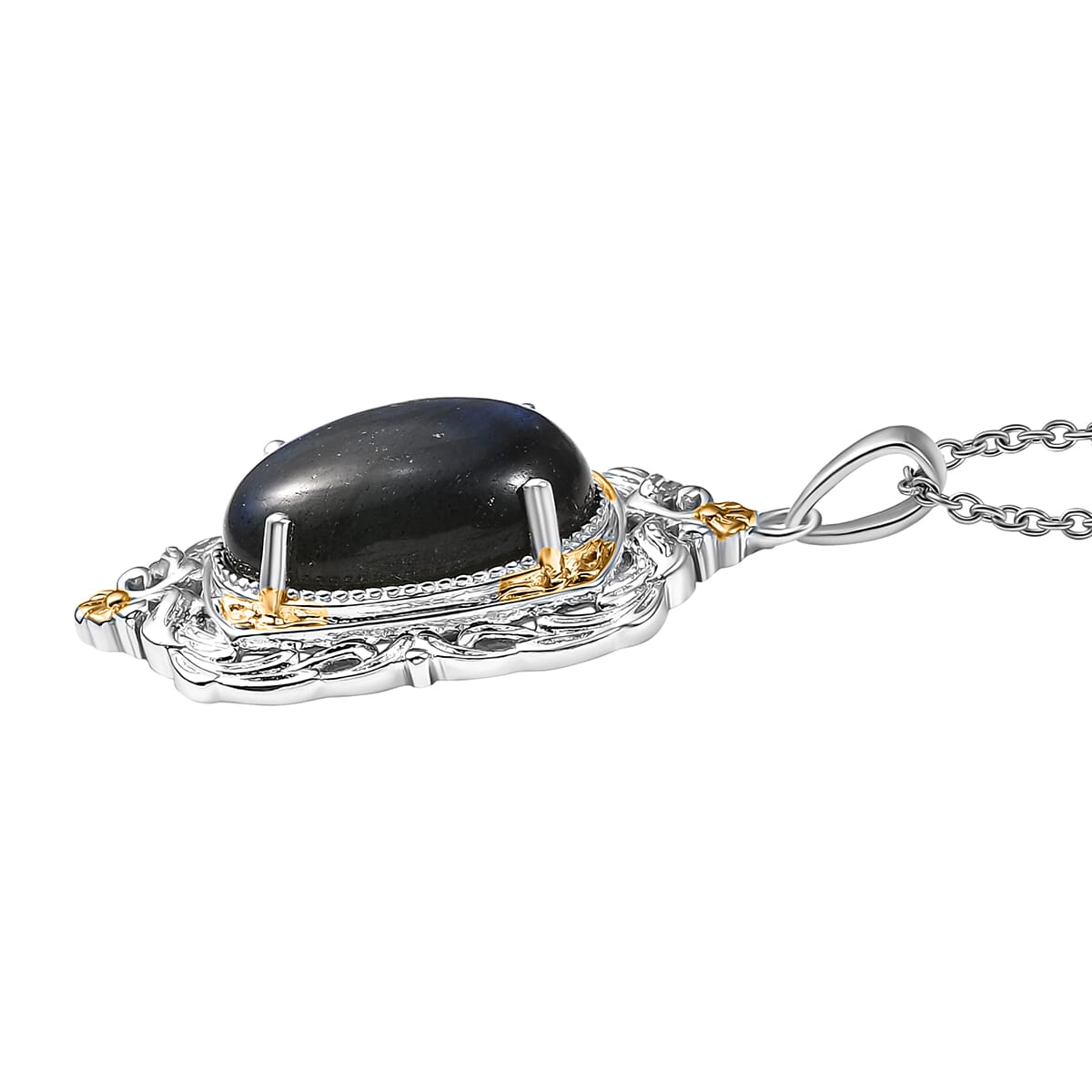 Karis Malagasy Labradorite 12.40 ctw Pendant in 18K YG Plated and Platinum Bond with Stainless Steel Necklace 20 Inches image number 3