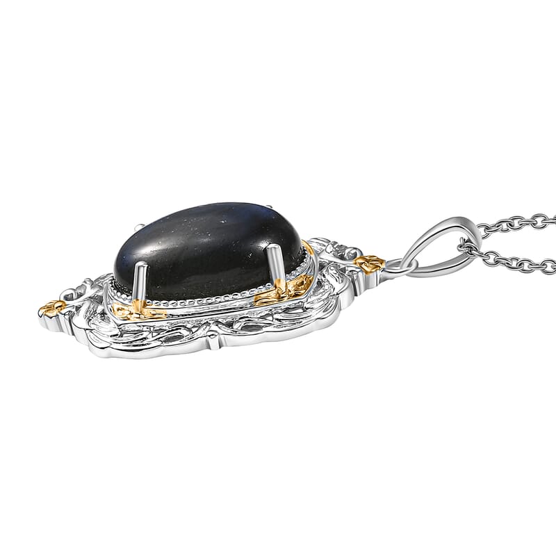 Karis Malagasy Labradorite 12.40 ctw Pendant in 18K YG Plated and Platinum Bond with Stainless Steel Necklace 20 Inches
