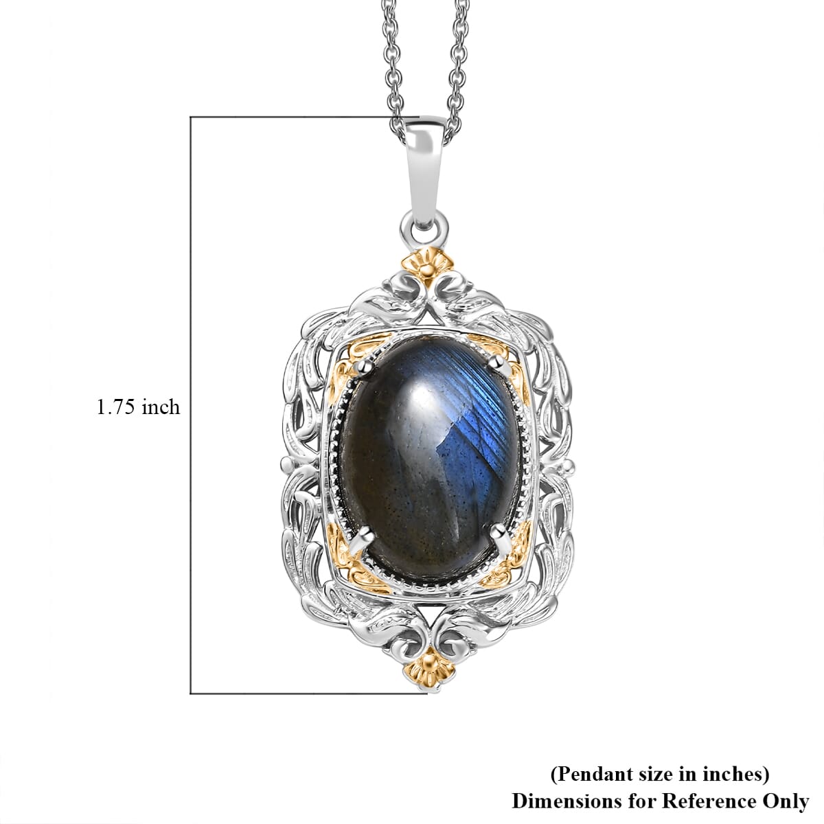 Karis Malagasy Labradorite 12.40 ctw Pendant in 18K YG Plated and Platinum Bond with Stainless Steel Necklace 20 Inches image number 5