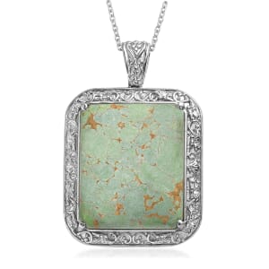Mojave Green Turquoise 45.10 ctw Pendant Necklace in Stainless Steel 20 Inches