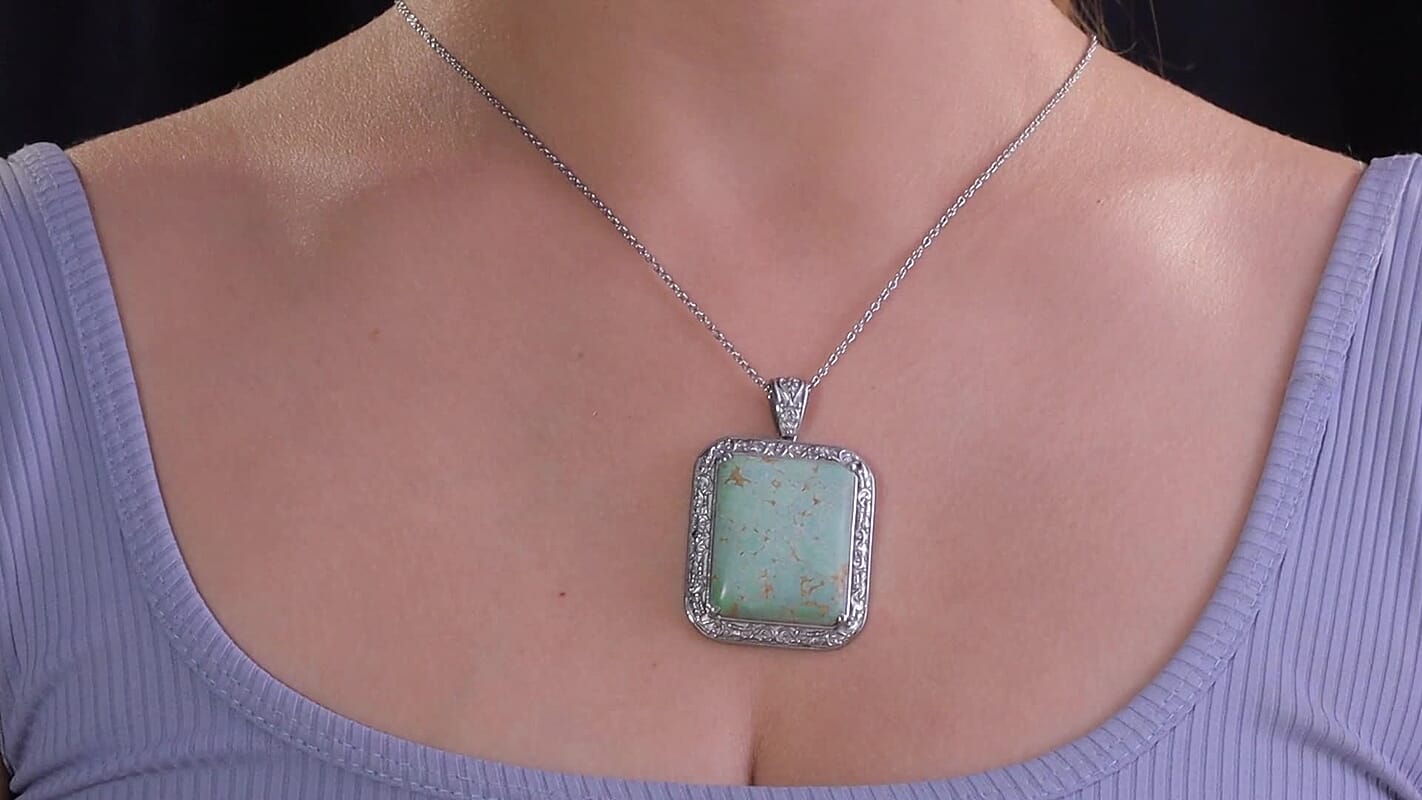 Mojave Green Turquoise 45.10 ctw Pendant Necklace in Stainless Steel 20 Inches