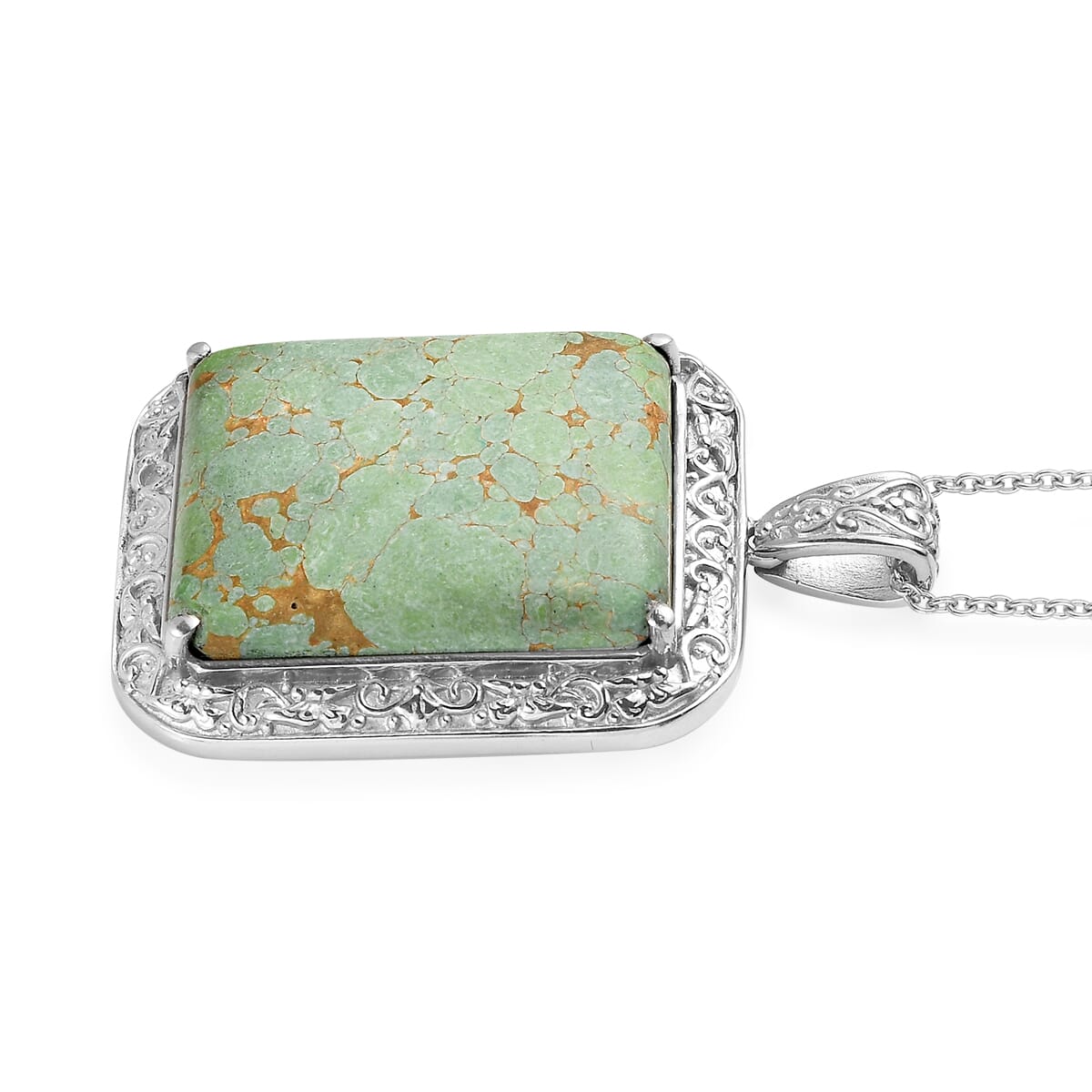 Mojave Green Turquoise 45.10 ctw Pendant Necklace in Stainless Steel 20 Inches image number 3