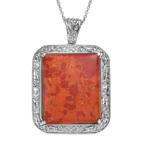 Mojave Orange Turquoise 37.90 ctw Pendant Necklace in Stainless Steel 20 Inches
