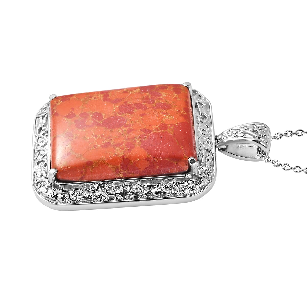 Mojave Orange Turquoise 37.90 ctw Pendant Necklace in Stainless Steel 20 Inches image number 3