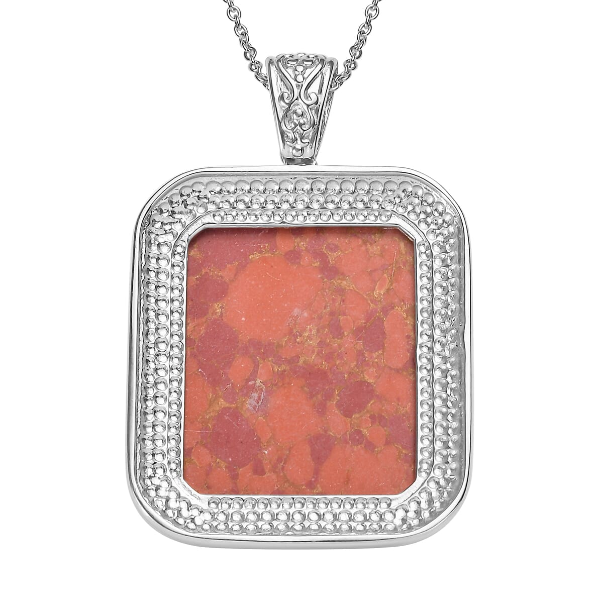 Mojave Orange Turquoise 37.90 ctw Pendant Necklace in Stainless Steel 20 Inches image number 4