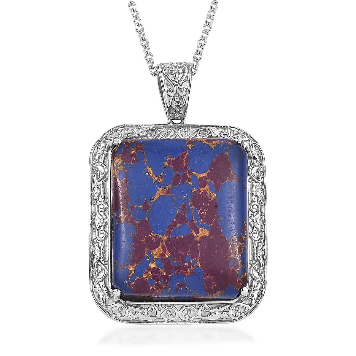 Mojave Purple Turquoise 45.00 ctw Pendant Necklace in Stainless Steel 20 Inches image number 0