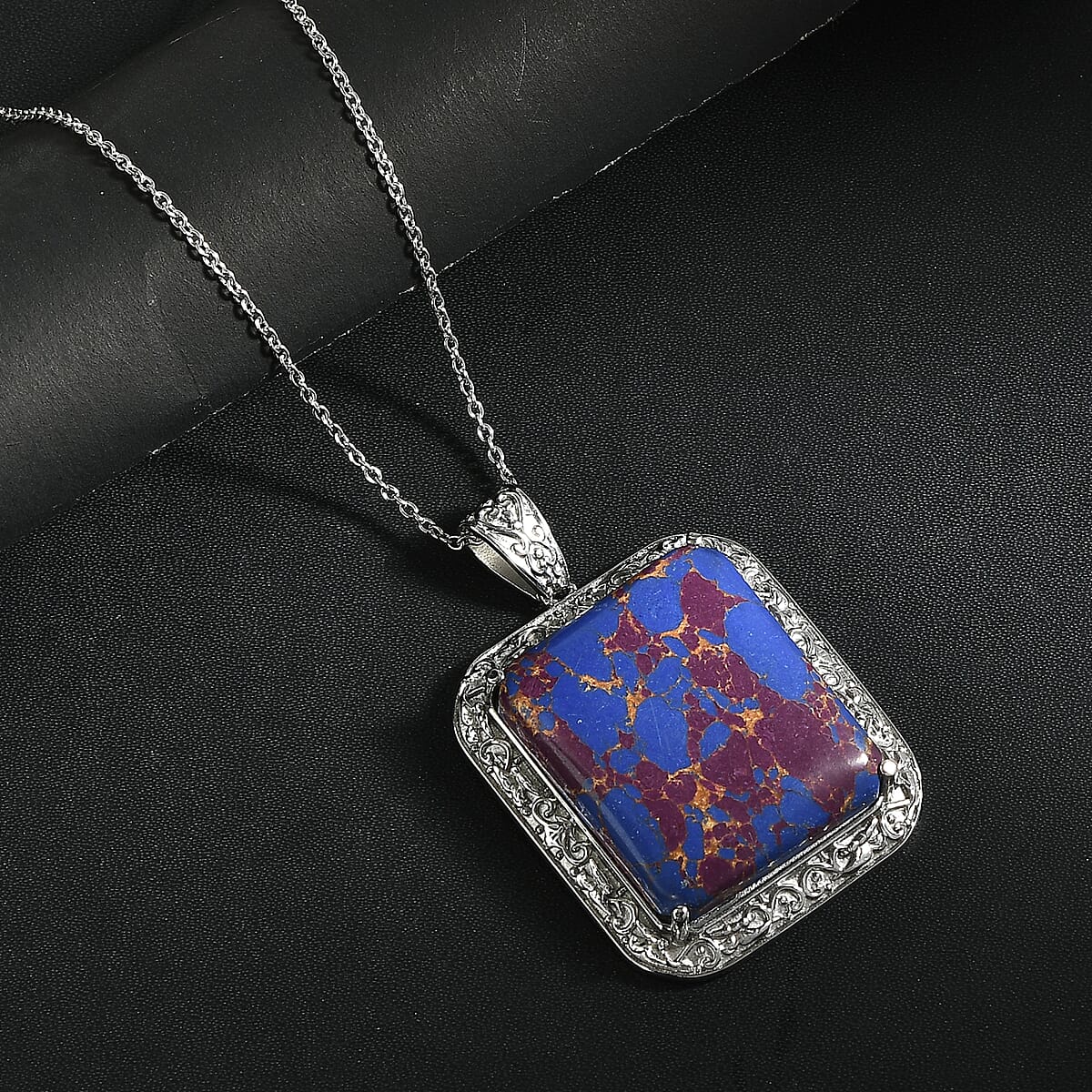 Mojave Purple Turquoise 45.00 ctw Pendant Necklace in Stainless Steel 20 Inches image number 1