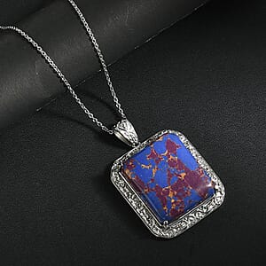 Mojave Purple Turquoise 45.00 ctw Pendant Necklace in Stainless Steel 20 Inches