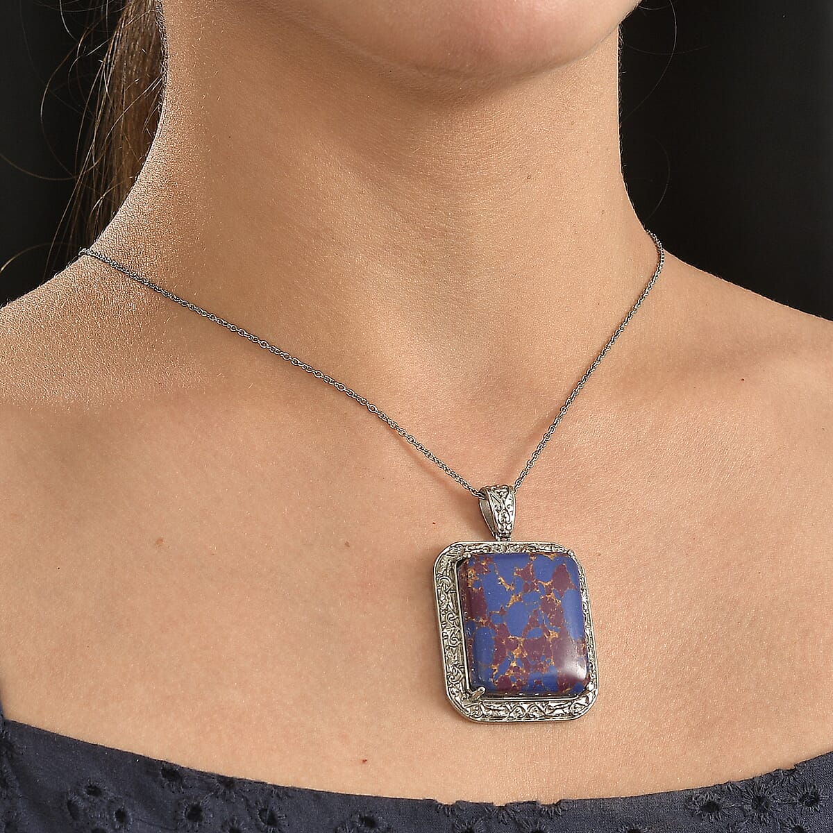 Mojave Purple Turquoise 45.00 ctw Pendant Necklace in Stainless Steel 20 Inches image number 2