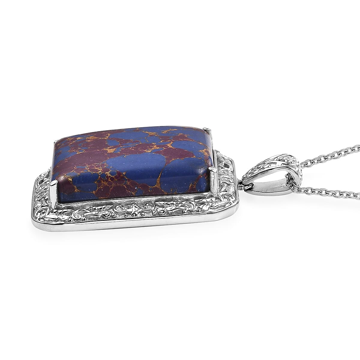 Mojave Purple Turquoise 45.00 ctw Pendant Necklace in Stainless Steel 20 Inches image number 3