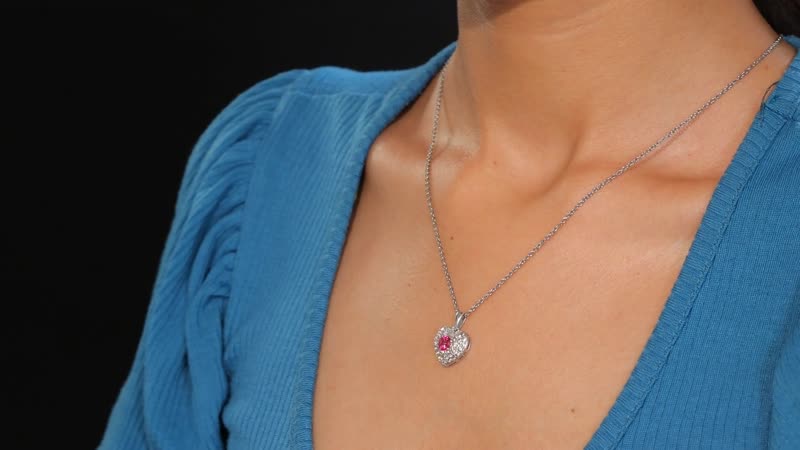 Pink Mystic Topaz and Signity Complexion Topaz 1.65 ctw Heart Pendant in Rhodium Over Sterling Silver with Stainless Steel Necklace 20 Inches