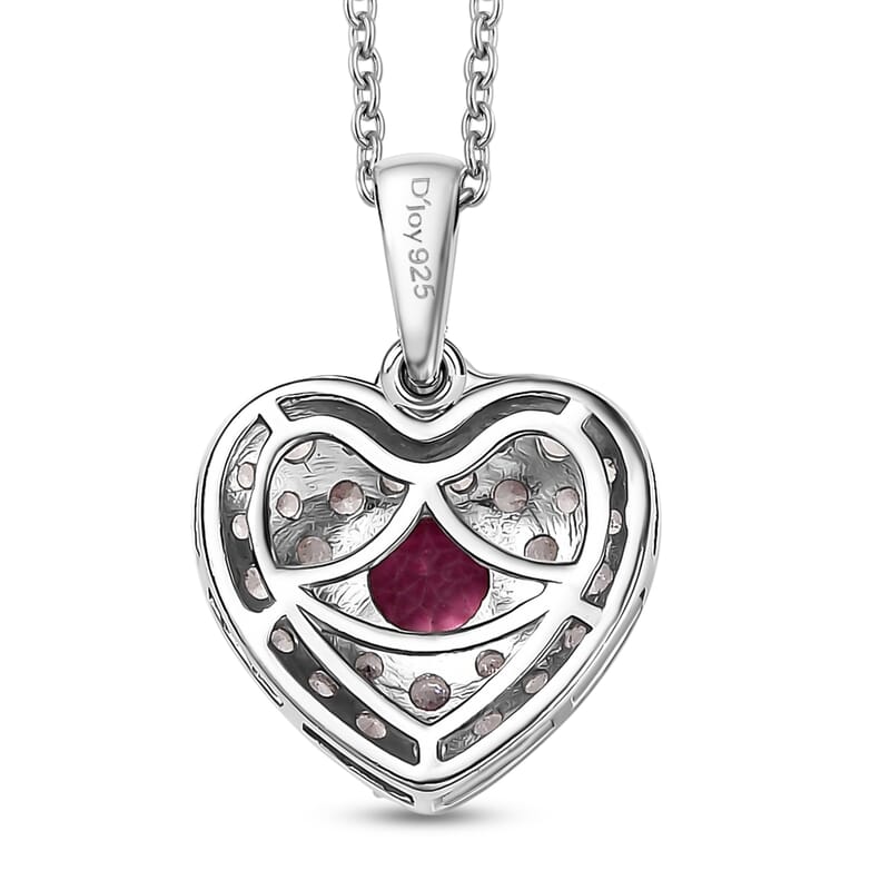 Pink Mystic Topaz and Signity Complexion Topaz 1.65 ctw Heart Pendant in Rhodium Over Sterling Silver with Stainless Steel Necklace 20 Inches