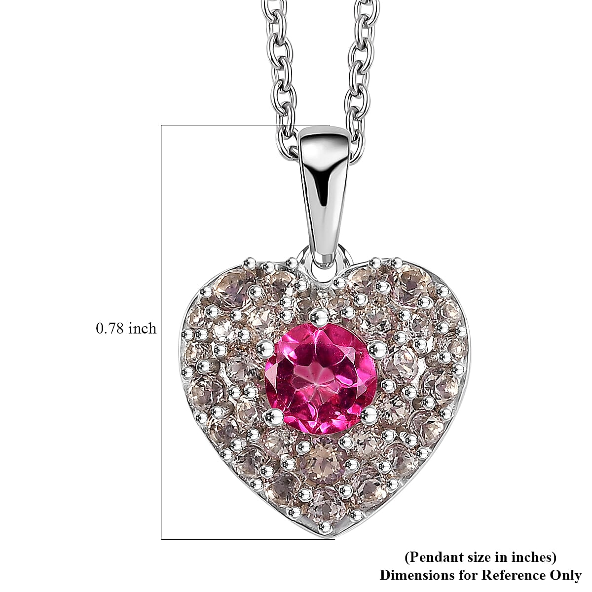 Pink Mystic Topaz and Signity Complexion Topaz 1.65 ctw Heart Pendant in Rhodium Over Sterling Silver with Stainless Steel Necklace 20 Inches