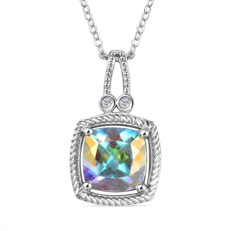 Mercury Mystic Topaz and White Zircon 2.60 ctw Pendant Necklace in Rhodium Over Sterling Sliver 20 Inches