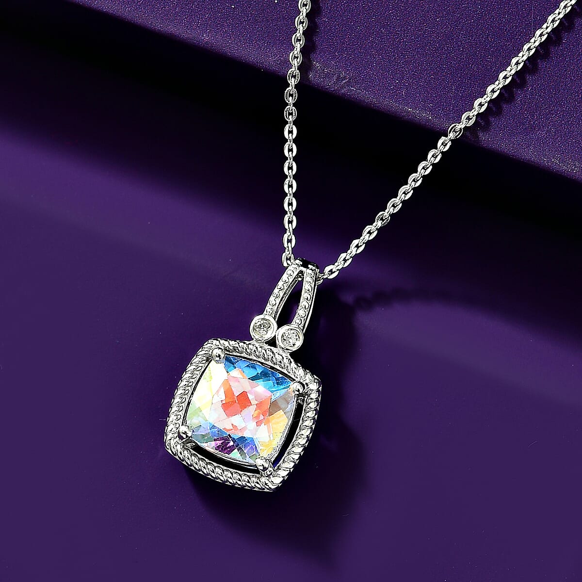 Mercury Mystic Topaz and White Zircon 2.60 ctw Pendant Necklace in Rhodium Over Sterling Sliver 20 Inches image number 1