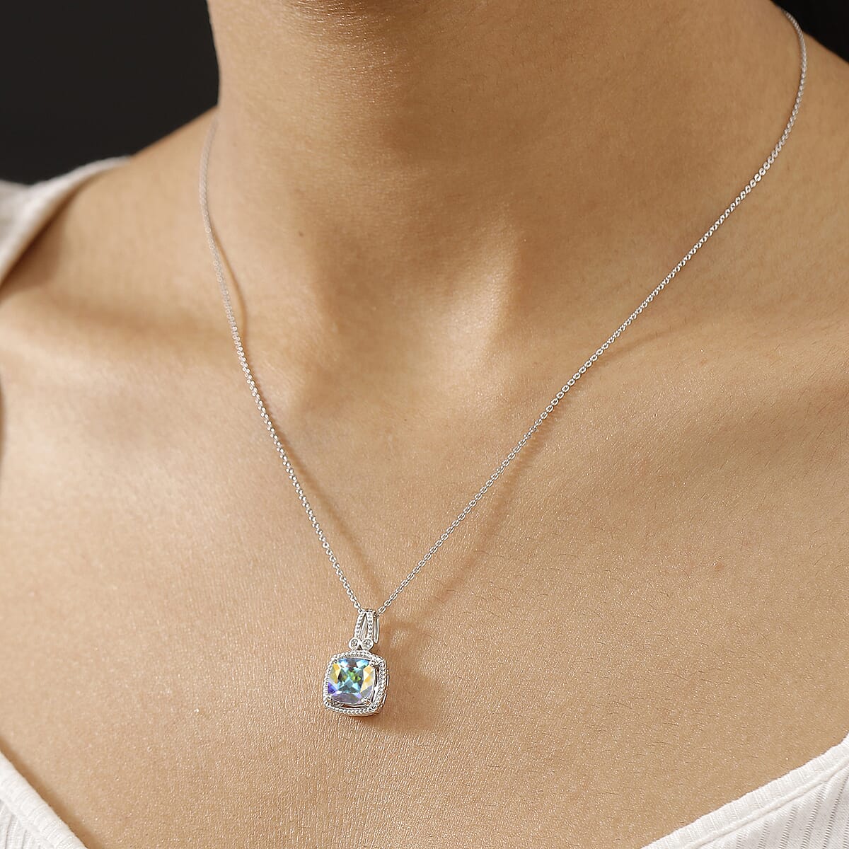 Mercury Mystic Topaz and White Zircon 2.60 ctw Pendant Necklace in Rhodium Over Sterling Sliver 20 Inches image number 2
