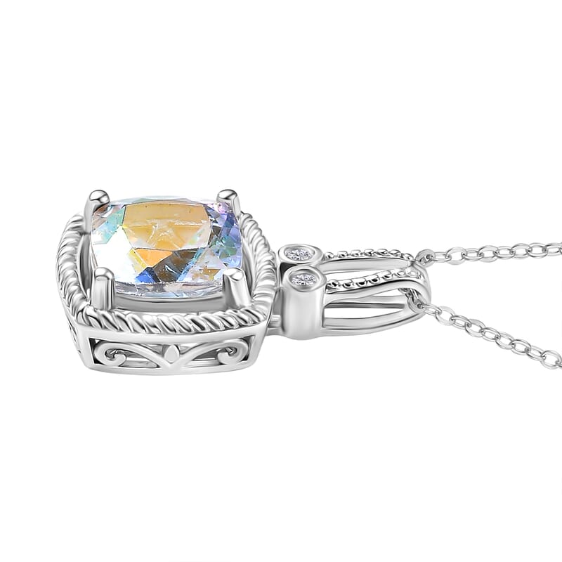 Mercury Mystic Topaz and White Zircon 2.60 ctw Pendant Necklace in Rhodium Over Sterling Sliver 20 Inches