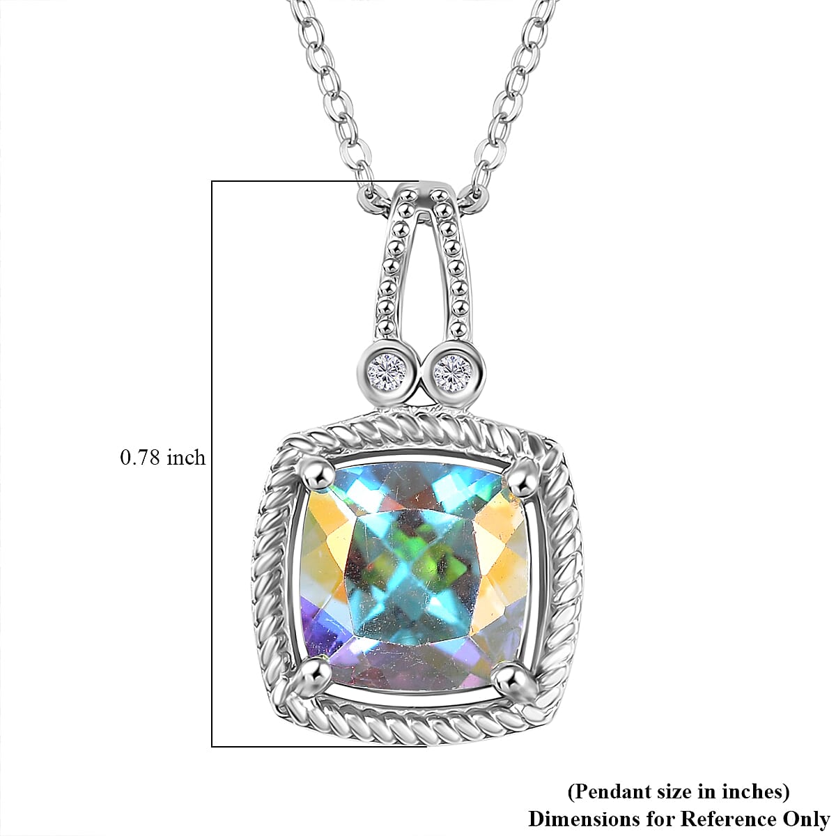 Mercury Mystic Topaz and White Zircon 2.60 ctw Pendant Necklace in Rhodium Over Sterling Sliver 20 Inches