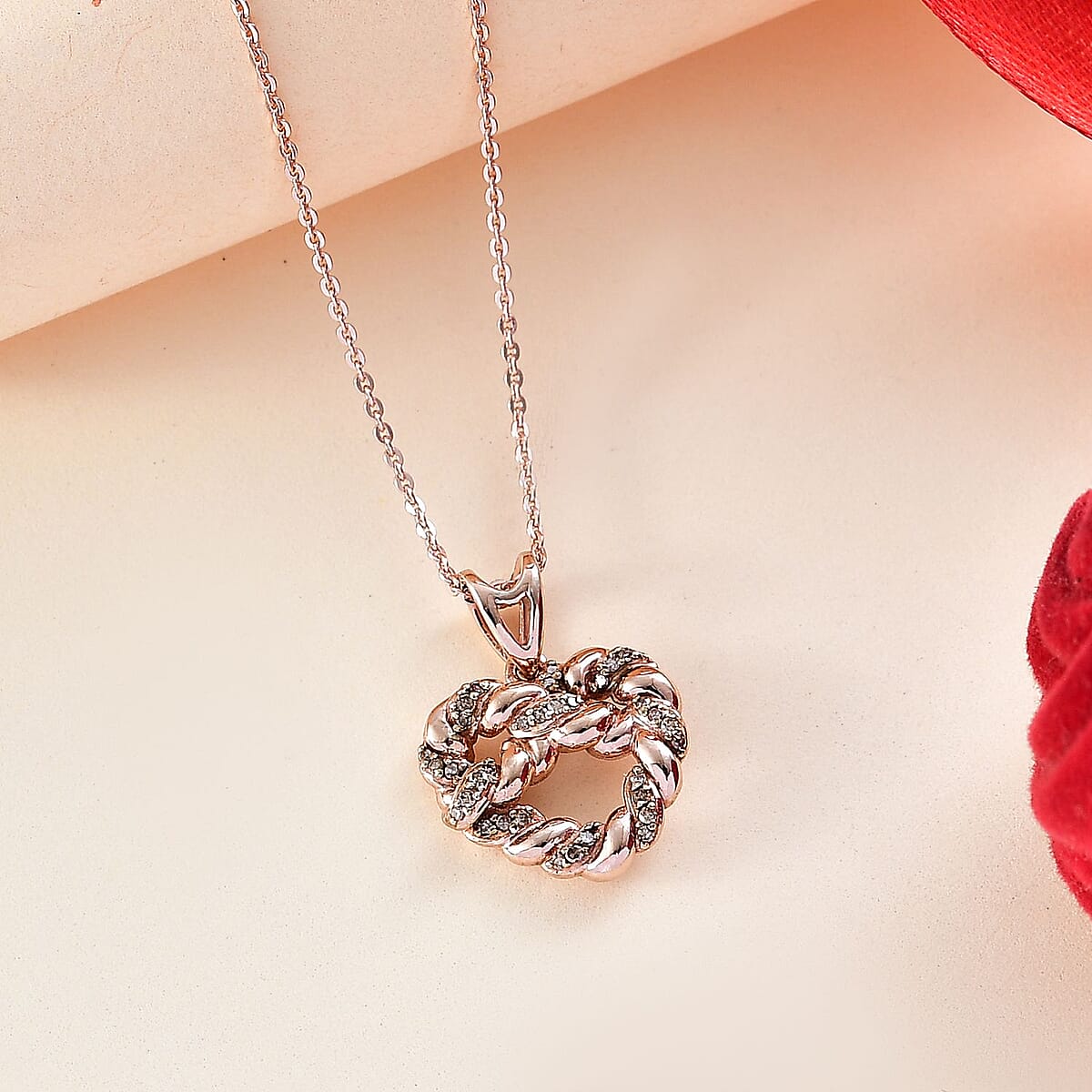 GP Amore Collection Natural Champagne Diamond 0.15 ctw Love Knot Pendant Necklace in 18K Vermeil Rose Gold Over Sterling Silver 20 Inches  image number 1