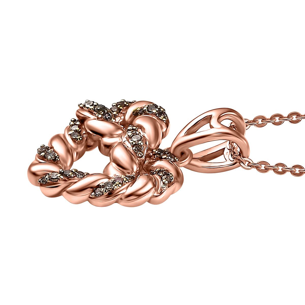 GP Amore Collection Natural Champagne Diamond 0.15 ctw Love Knot Pendant Necklace in 18K Vermeil Rose Gold Over Sterling Silver 20 Inches  image number 3