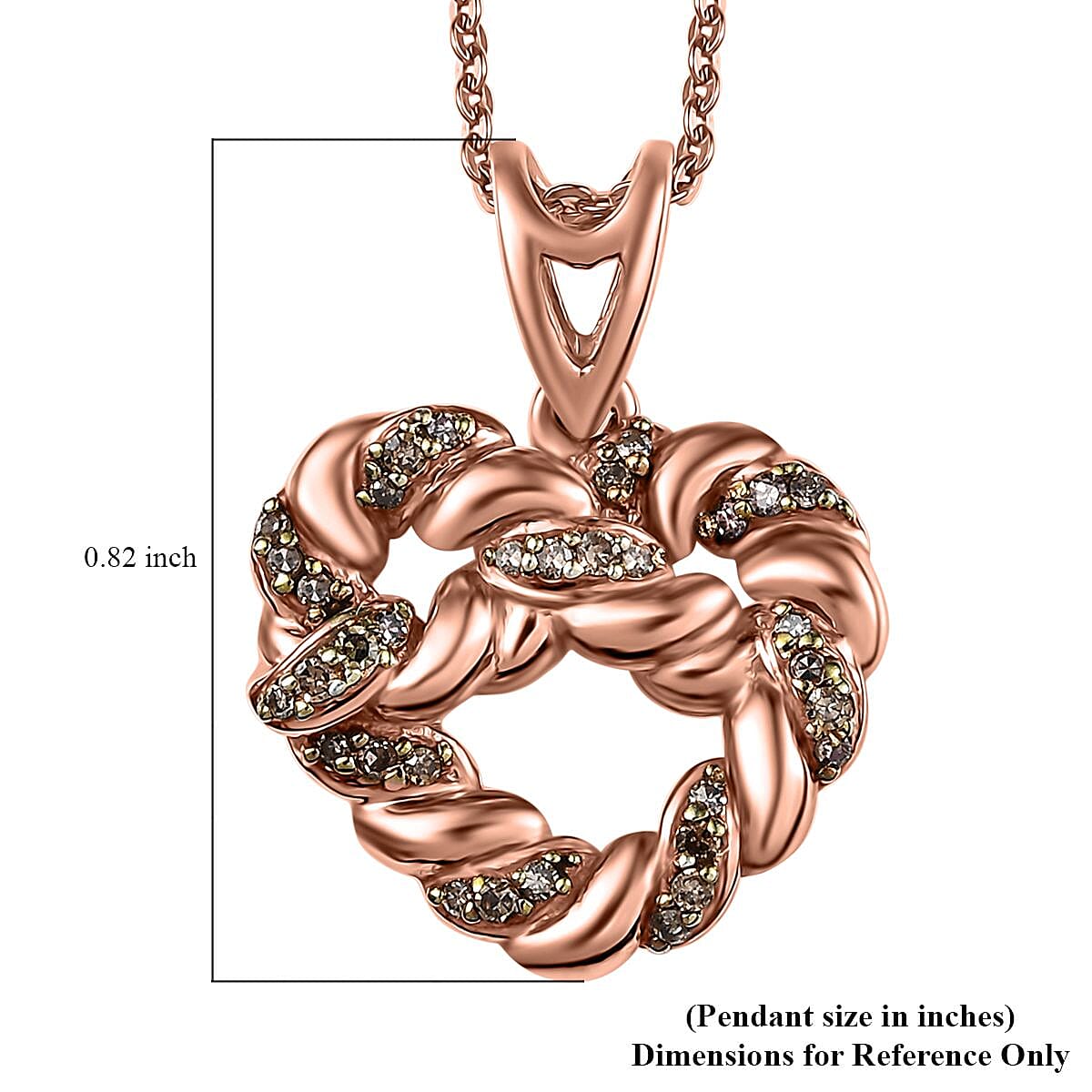 GP Amore Collection Natural Champagne Diamond 0.15 ctw Love Knot Pendant Necklace in 18K Vermeil Rose Gold Over Sterling Silver 20 Inches  image number 5