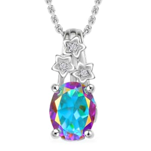 Mercury Mystic Topaz and White Zircon 2.25 ctw Celestial Stars Pendant Necklace in Rhodium Over Sterling Silver 20 Inches