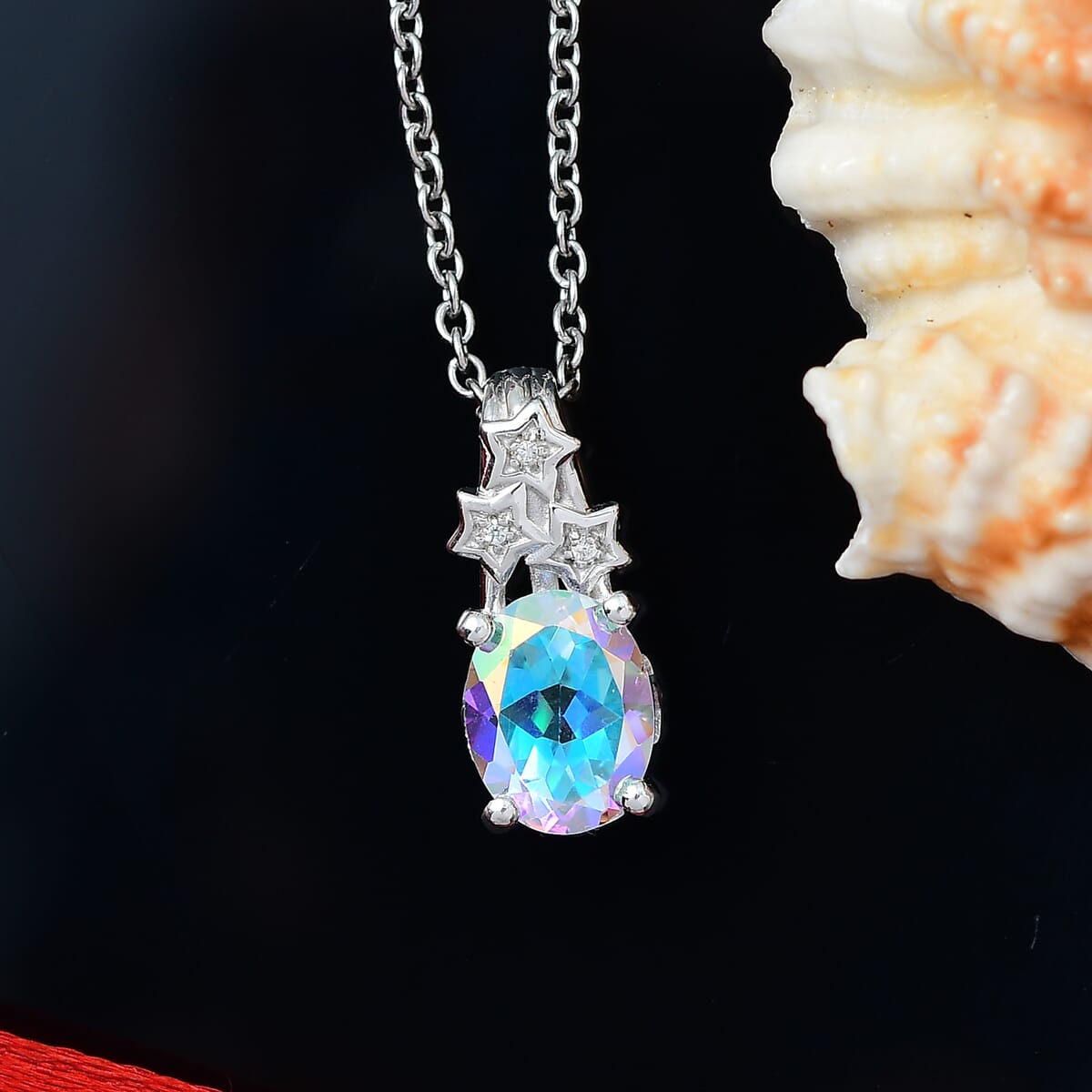 Mercury Mystic Topaz and White Zircon 2.25 ctw Celestial Stars Pendant Necklace in Rhodium Over Sterling Silver 20 Inches image number 1