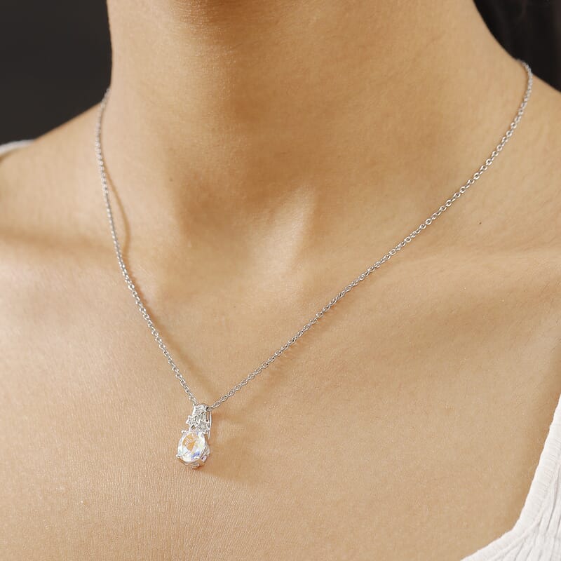 Mercury Mystic Topaz and White Zircon 2.25 ctw Celestial Stars Pendant Necklace in Rhodium Over Sterling Silver 20 Inches