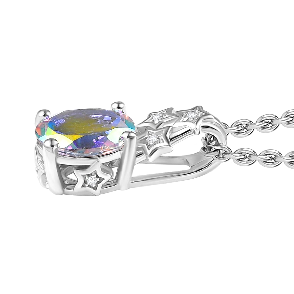 Mercury Mystic Topaz and White Zircon 2.25 ctw Celestial Stars Pendant Necklace in Rhodium Over Sterling Silver 20 Inches image number 3