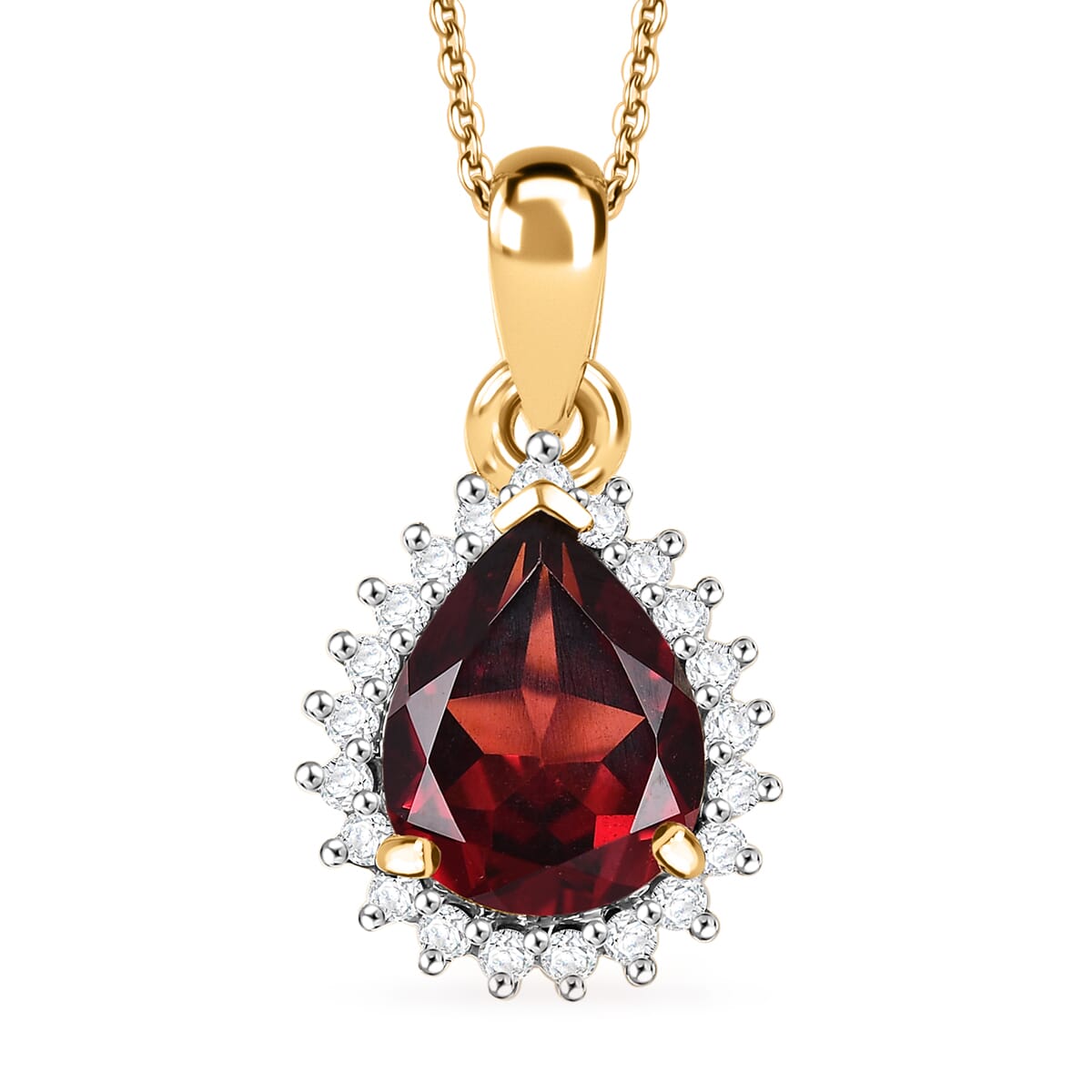 Mozambique Garnet and White Zircon 2.90 ctw Pendant Necklace in 18K Vermeil YG Over Sterling Silver 20 Inches image number 0
