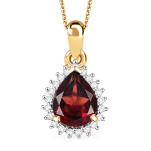 Mozambique Garnet and White Zircon 2.90 ctw Pendant Necklace in 18K Vermeil YG Over Sterling Silver 20 Inches