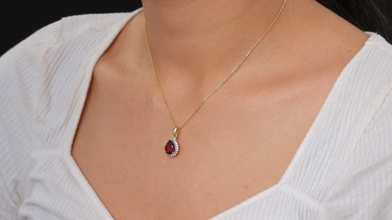 Mozambique Garnet and White Zircon 2.90 ctw Pendant Necklace in 18K Vermeil YG Over Sterling Silver 20 Inches