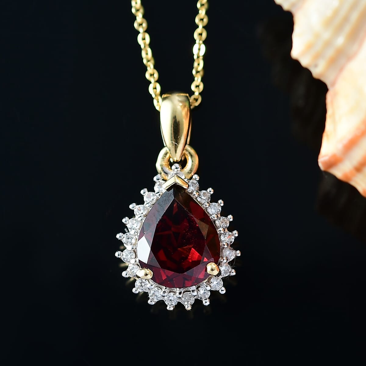 Mozambique Garnet and White Zircon 2.90 ctw Pendant Necklace in 18K Vermeil YG Over Sterling Silver 20 Inches image number 1