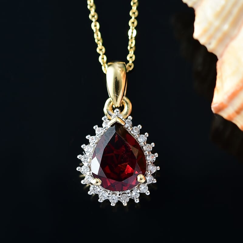 Mozambique Garnet and White Zircon 2.90 ctw Pendant Necklace in 18K Vermeil YG Over Sterling Silver 20 Inches