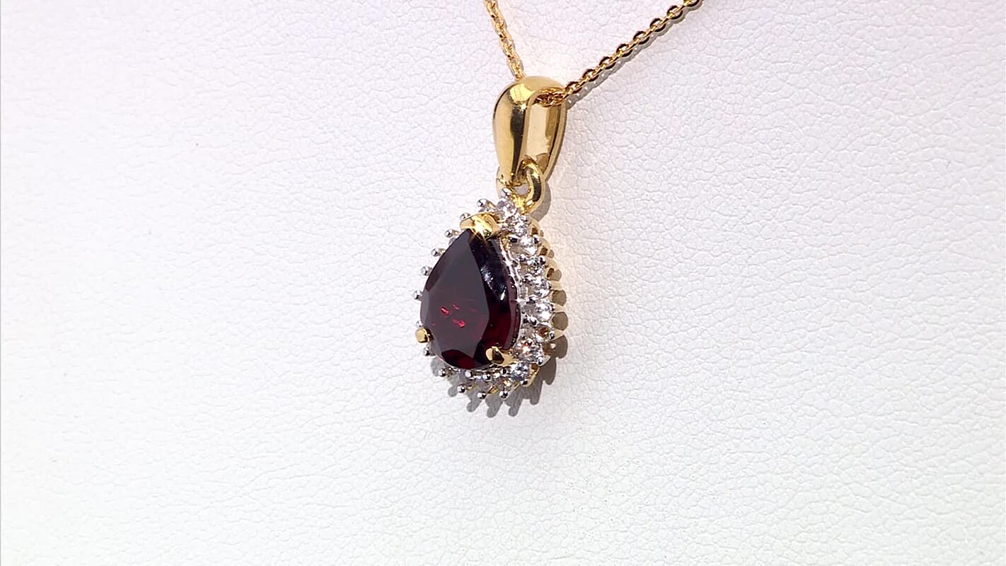 Mozambique Garnet and White Zircon 2.90 ctw Pendant Necklace in 18K Vermeil YG Over Sterling Silver 20 Inches