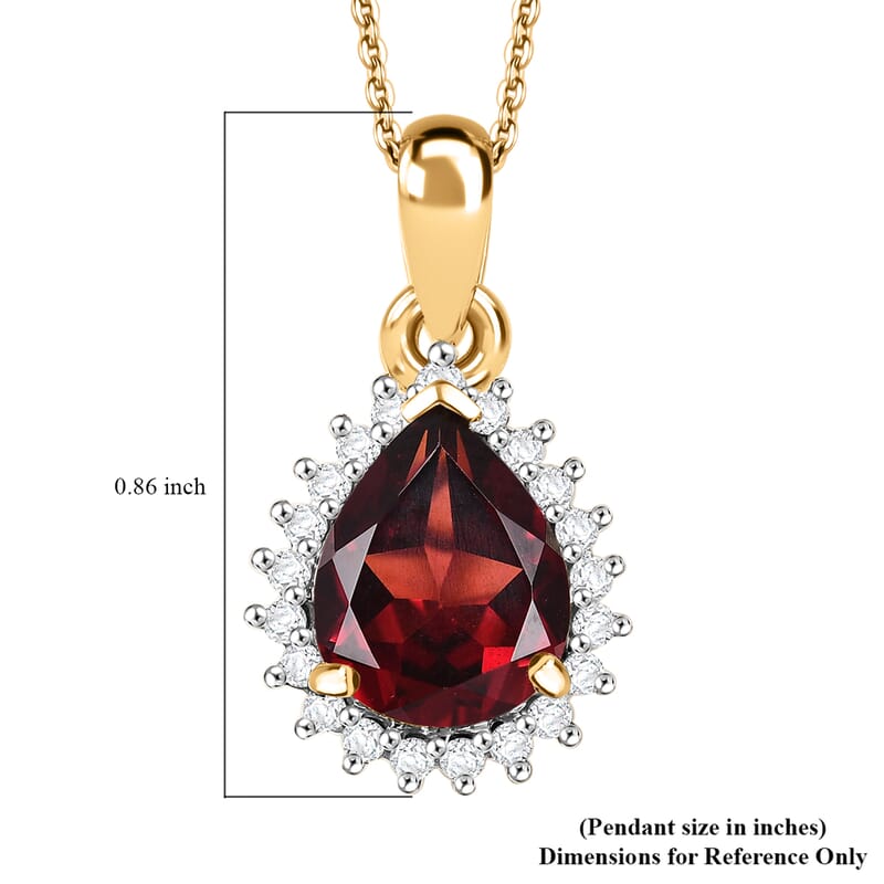 Mozambique Garnet and White Zircon 2.90 ctw Pendant Necklace in 18K Vermeil YG Over Sterling Silver 20 Inches