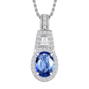 Luxoro AAA Ceylon Blue Sapphire, Padparadscha Sapphire (BT) and Diamond 1.30 ctw Pendant Necklace in 10K White Gold 20 Inches