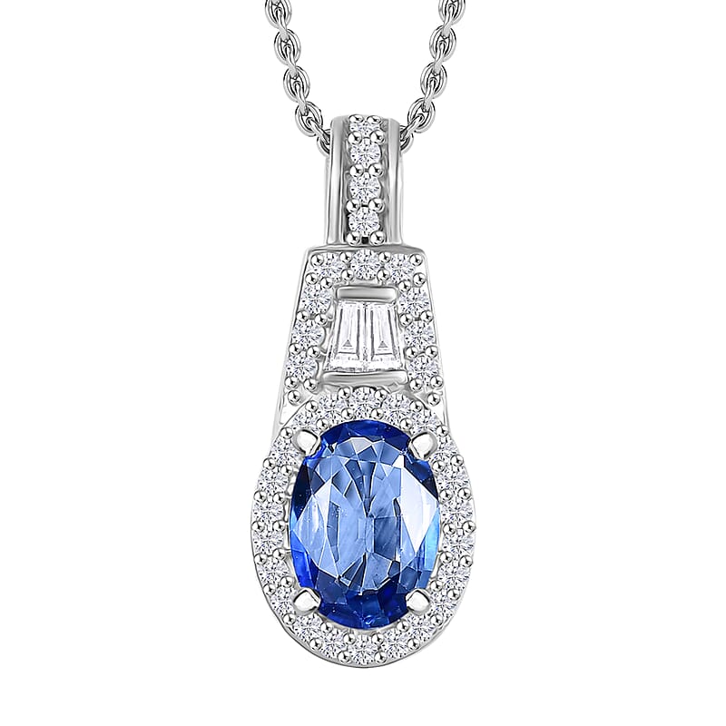 Luxoro AAA Ceylon Blue Sapphire, Padparadscha Sapphire (BT) and Diamond 1.30 ctw Pendant Necklace in 10K White Gold 20 Inches