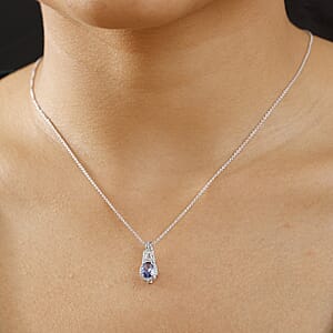 Luxoro AAA Ceylon Blue Sapphire, Padparadscha Sapphire (BT) and Diamond 1.30 ctw Pendant Necklace in 10K White Gold 20 Inches
