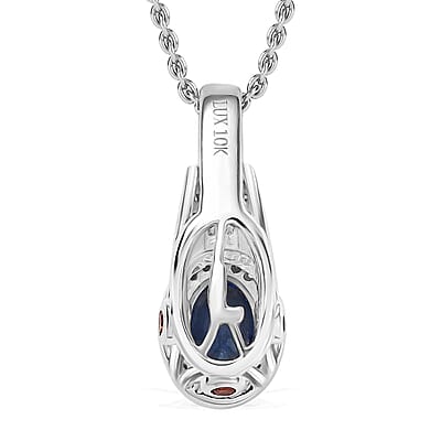 Luxoro AAA Ceylon Blue Sapphire, Padparadscha Sapphire (BT) and Diamond 1.30 ctw Pendant Necklace in 10K White Gold 20 Inches
