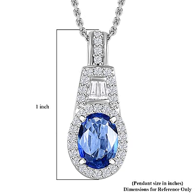 Luxoro AAA Ceylon Blue Sapphire, Padparadscha Sapphire (BT) and Diamond 1.30 ctw Pendant Necklace in 10K White Gold 20 Inches