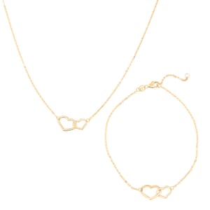 Italian Adjustable Heart Necklace and Bracelet in 10K Yellow Gold 1.42 Grams