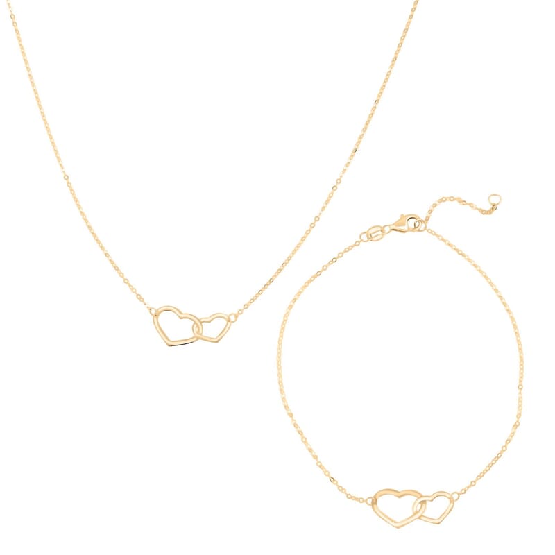 Italian Adjustable Heart Necklace and Bracelet in 10K Yellow Gold 1.42 Grams