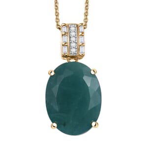 Luxoro Premium Grandidierite and Diamond I2 10.00 ctw Verdant Elegance Pendant Necklace in 10K Yellow Gold 20 Inches